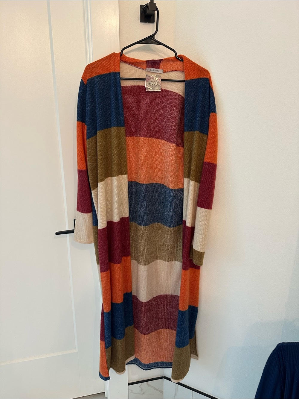 Multicolor Striped Long Open-Front Cardigan